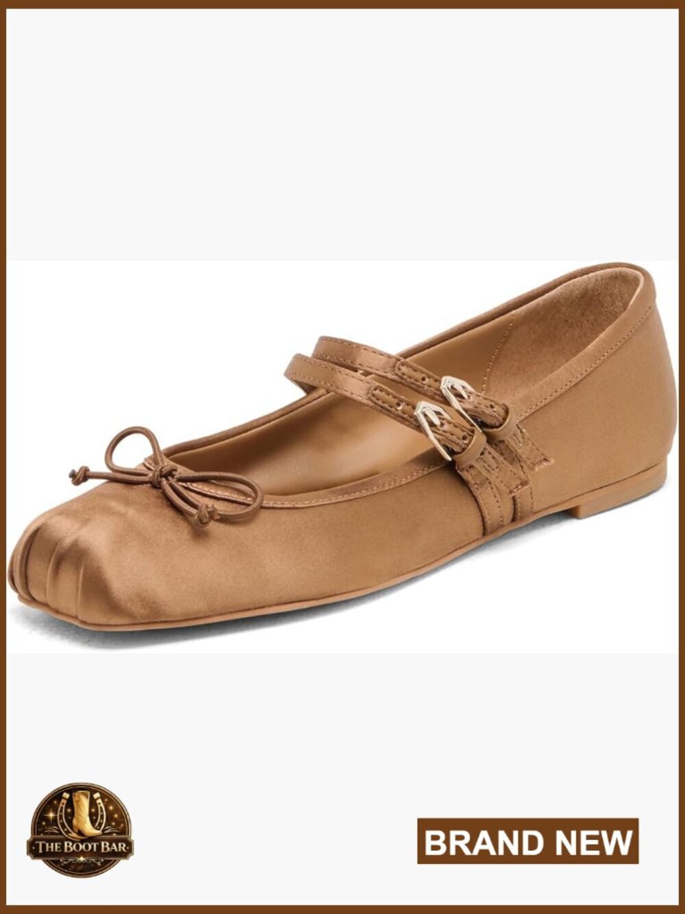 Women's Square Toe Double Buckle Strap Satin Ballet Flats Bow Knot Wedding Shoes